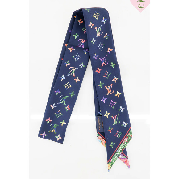 ❌❌ LOUIS VUITTON Garden Bandeau Silk Scarf BB LV Blue Roses Monogram flowers NEW - Picture 9 of 10